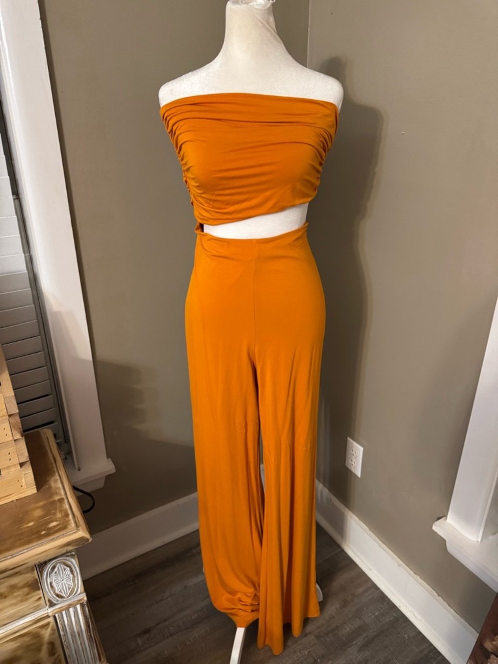 House of Harlow 1960 Orange Strapless Cutout Jumpsuit Wide Leg Size L